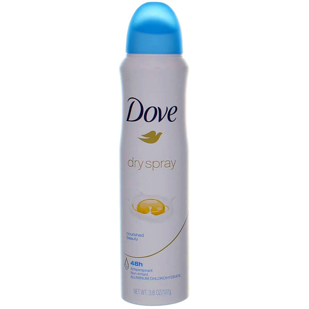 Dove Beauté Nourrie en aérosol sec, bouteille pratique pour une utilisation quotidienne et rapide.