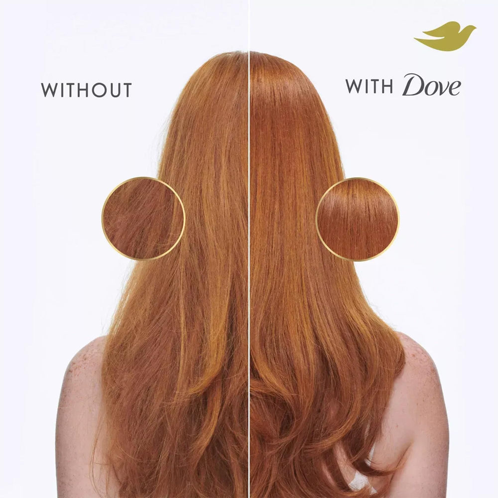 Contrôle anti-frizz Dove, facilité de coiffage et brillance naturelle.