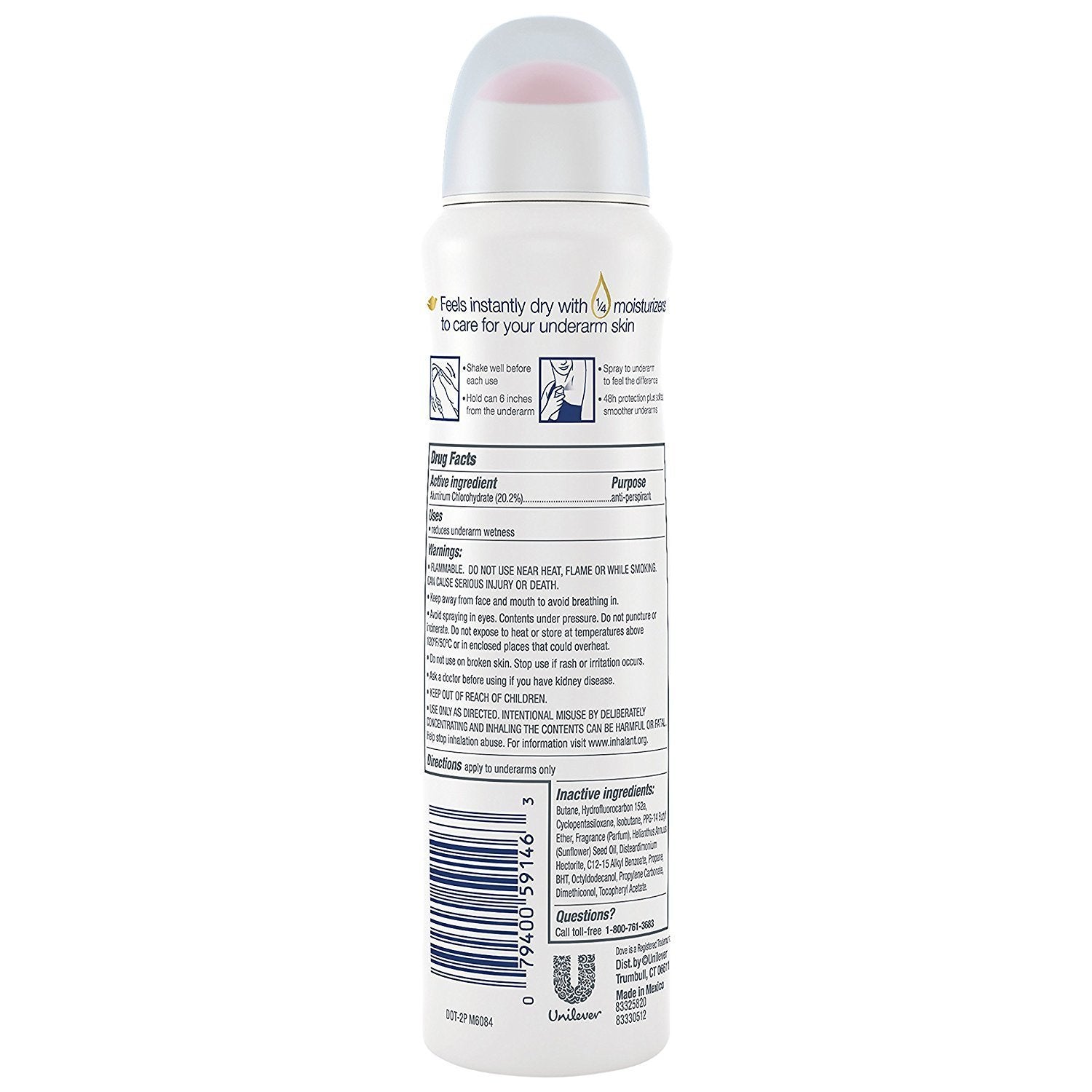 Dove Antiperspirant pulvérisateur sec pack de 3 boîtes pour la maison