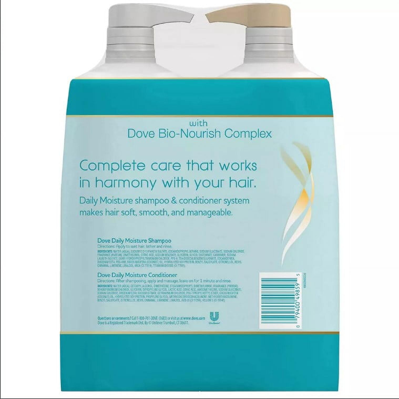 Dove Après-shampoing Daily Moisture avec pompe, cheveux nourris et souples.