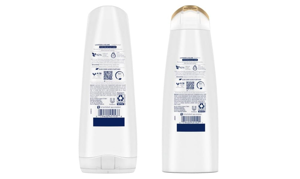Après-shampoing épaisissant Dove en bouteille démêle en douceur.