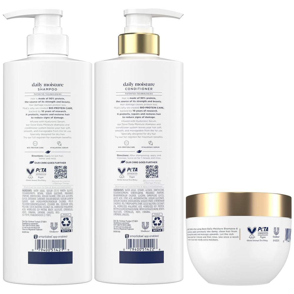 Après-shampooing Dove Hydratation Quotidienne en flacon-pompe, démêlage facilité.