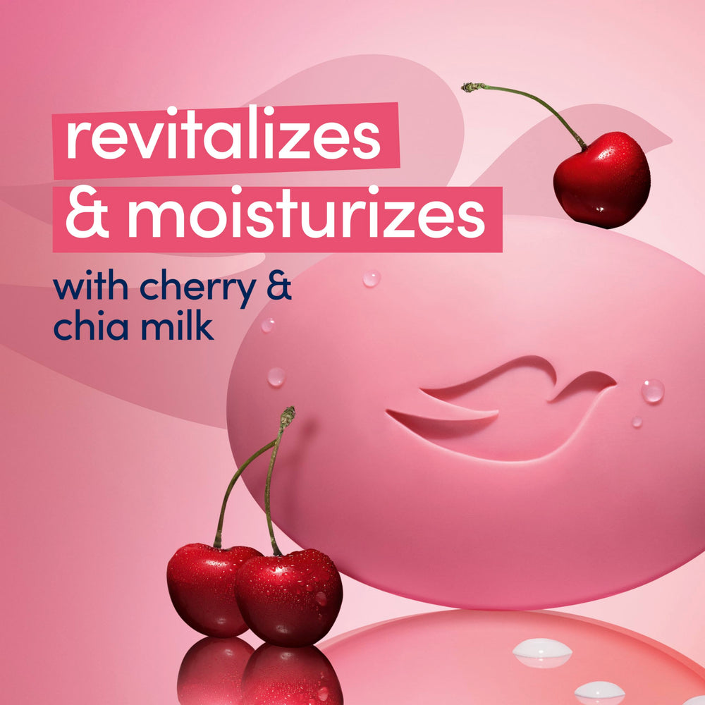 Dove Beauty Bar cerise-chia: ingrédients hydratants avec 1/4 crème.