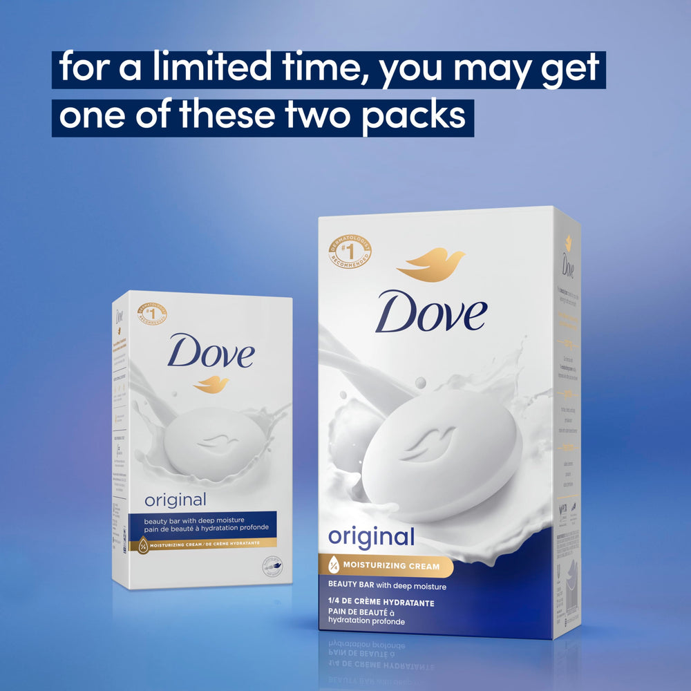 Dove Beauty Bar Originale — crème hydratante 1/4 visible dans la barre.