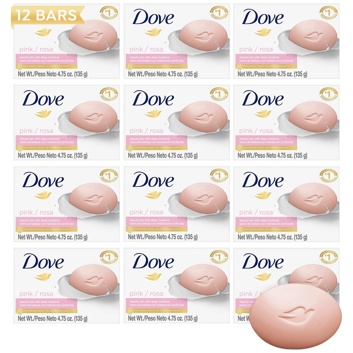 Savon Dove Barre Beauté Rose visuel 1, hydratation douce pour visage et mains.