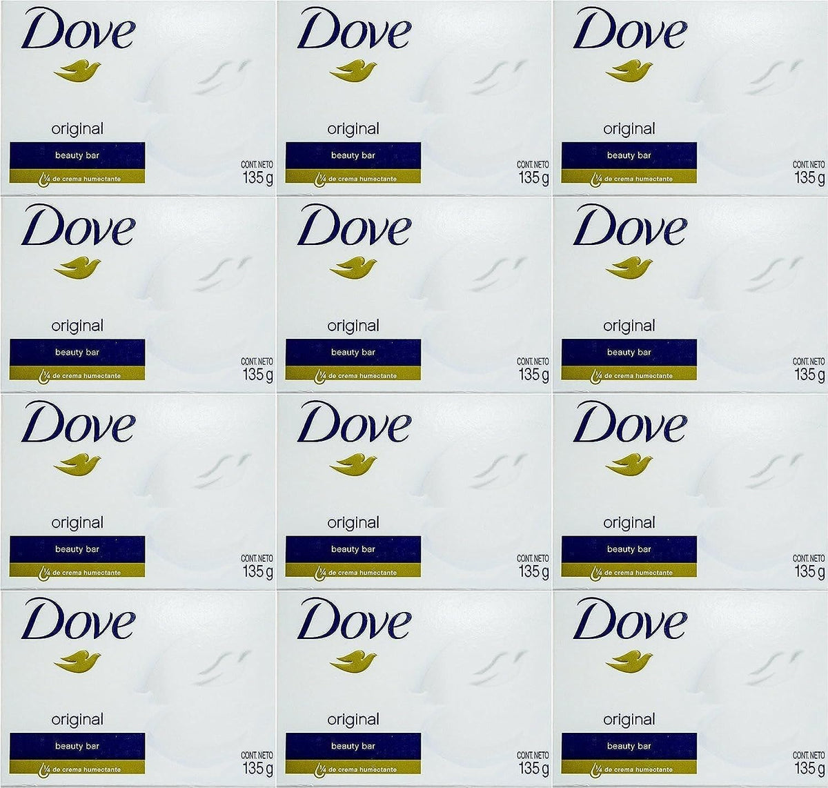 Barre Dove Creme Blanche 135 g en boite de douze, hydratation douce