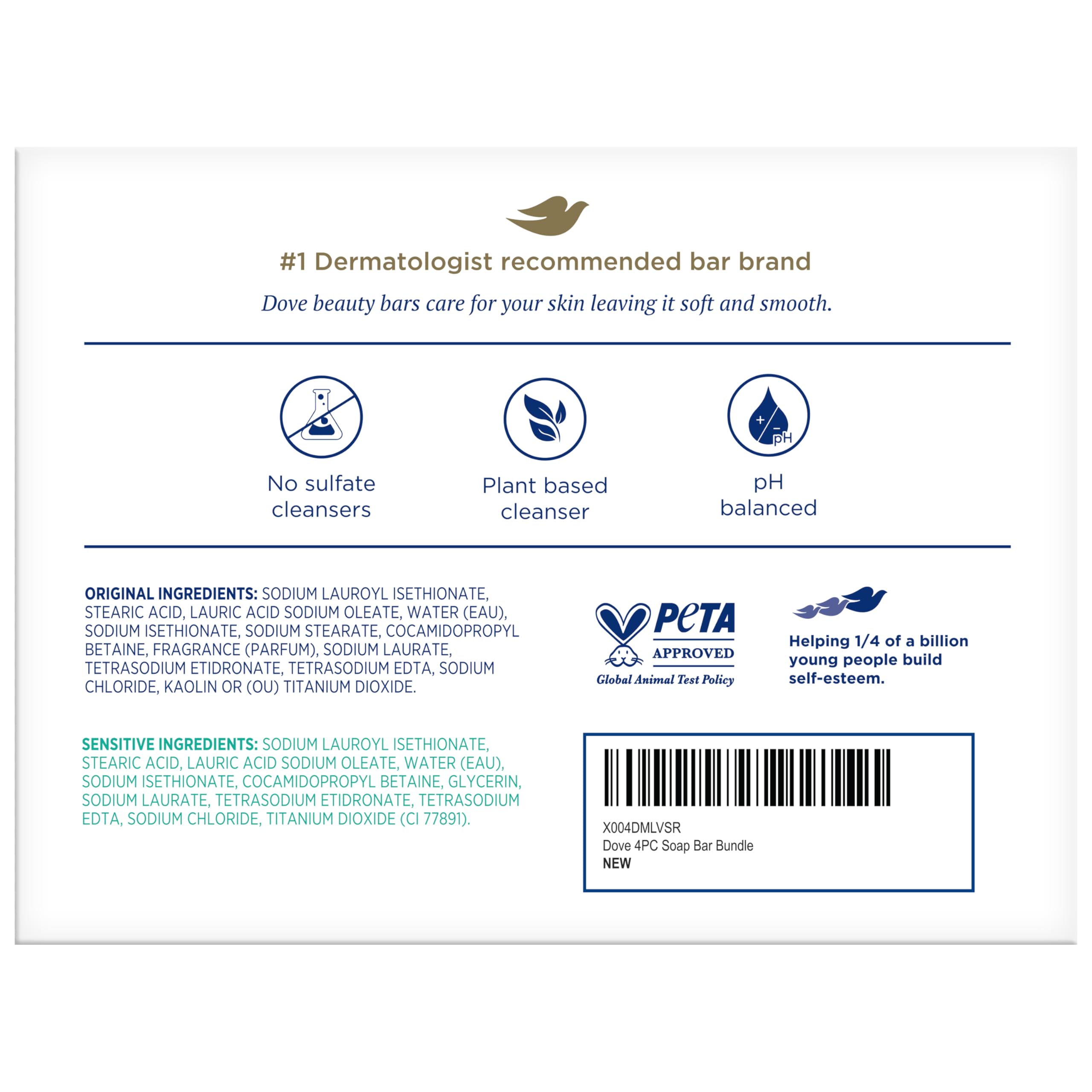 Dove cruauté animale non utilisée, approuvée par PETA.