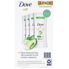 Dove déodorant en bâton Cool Essentials emballage soigné, prêt à l'emploi.