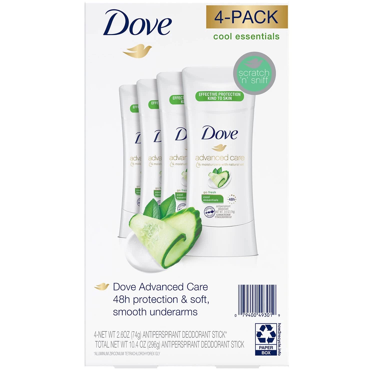 Parfum concombre thé vert du déodorant en bâton Dove pour une fraîcheur durable.