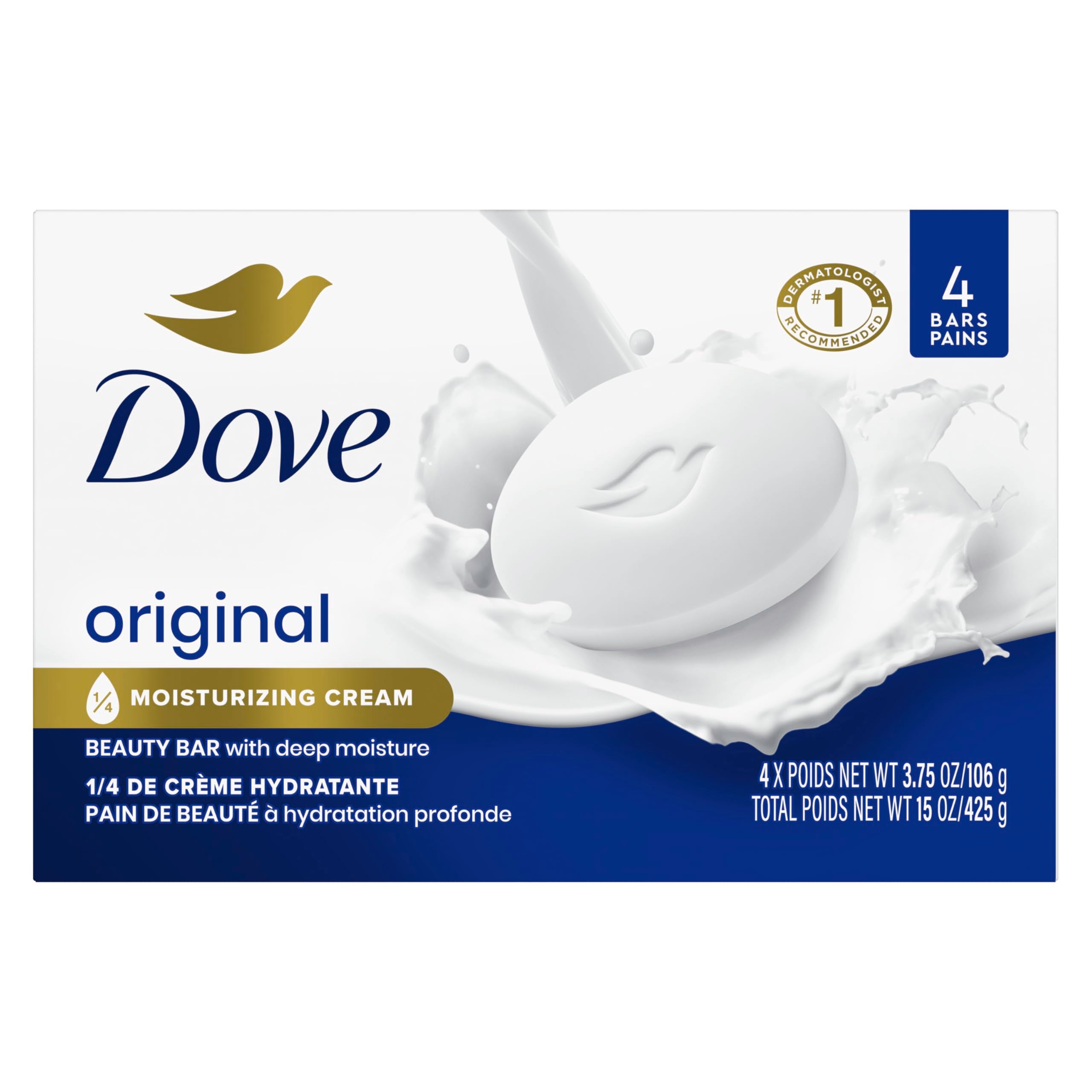 Dove Beauty Bar Original, nettoyage doux avec crème hydratante pour la peau.