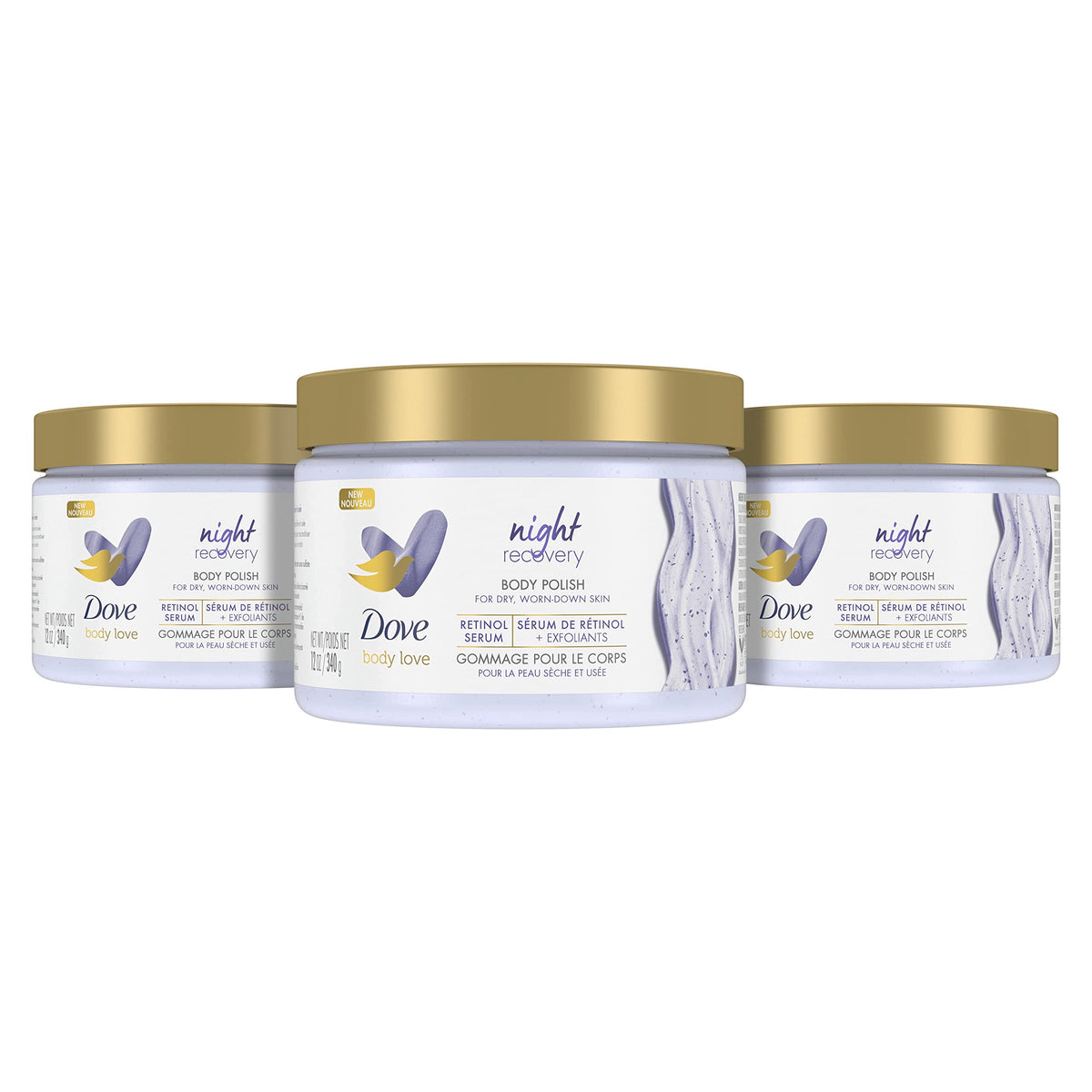 Dove Body Love Night Recovery gommage: texture légère exfoliante en douceur.