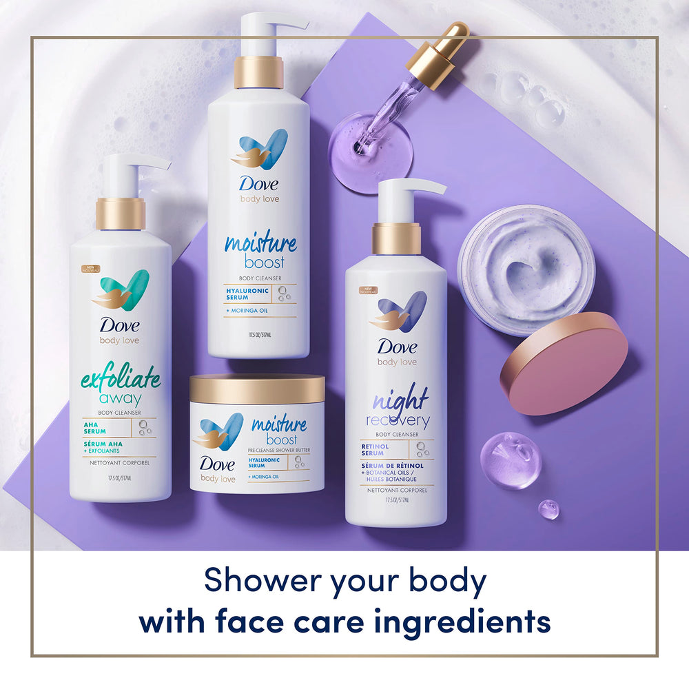 Dove Body Love Night Recovery peau douce et raffermie après utilisation.