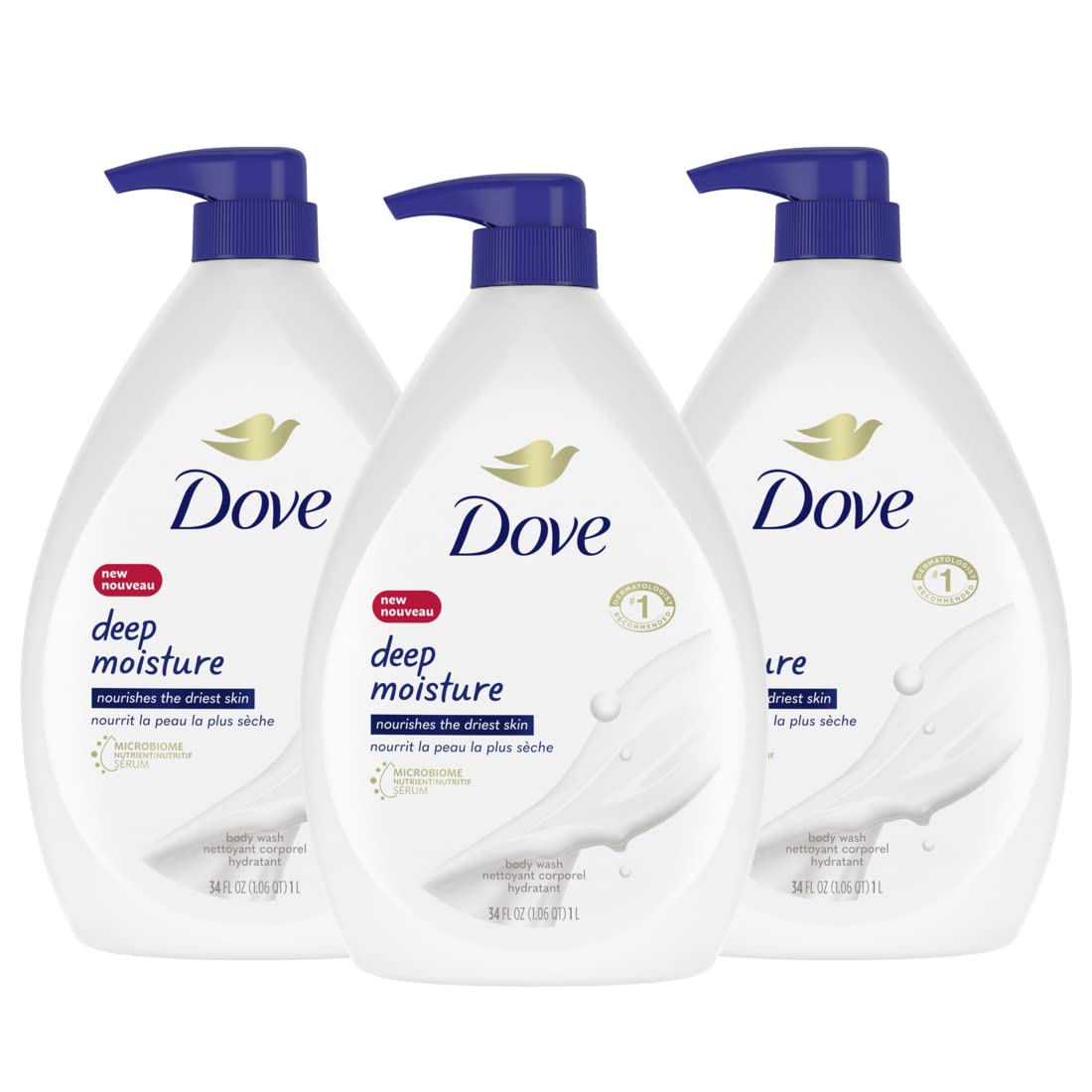 Bouteille Dove avec pompe pour un soin profond et une hydratation durable.