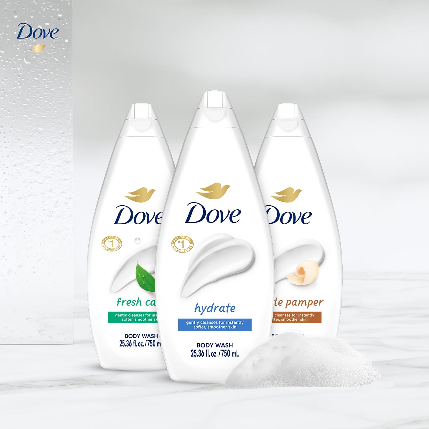 Coffret Dove Douche 3-pack, ensemble pratique pour la famille et les voyages.