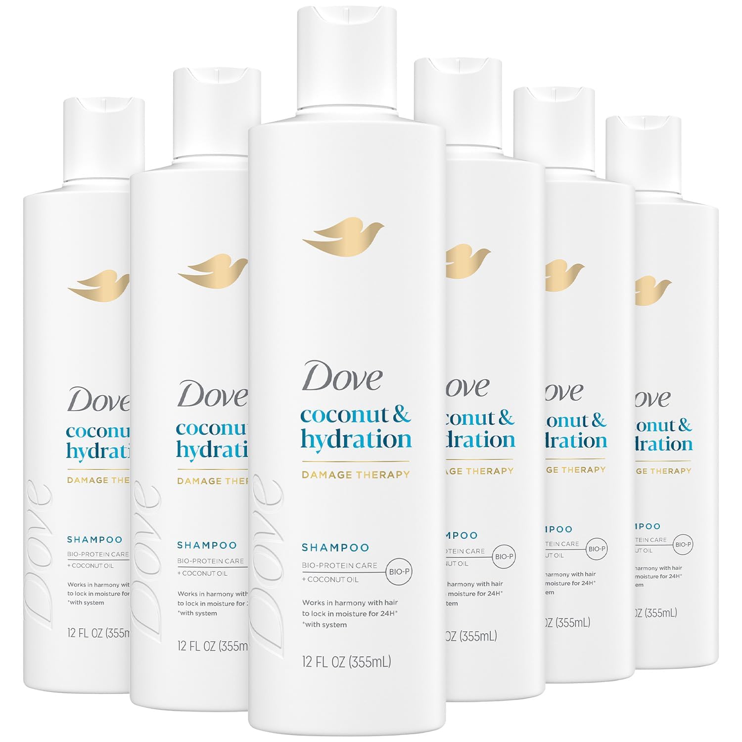 Dove Damage Therapy — bouteille avant utilisation, cheveux plus doux et hydratés.