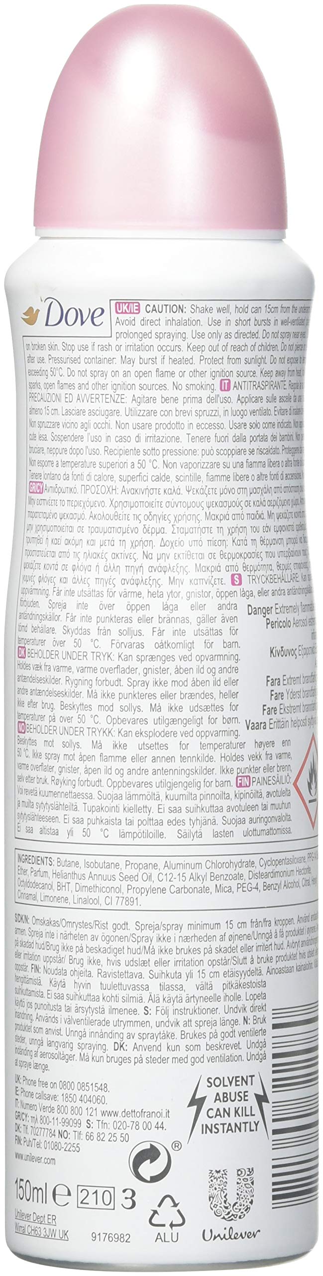 Dove Déodorant anti-transpirant sans alcool 24-48 h, fraîcheur durable.