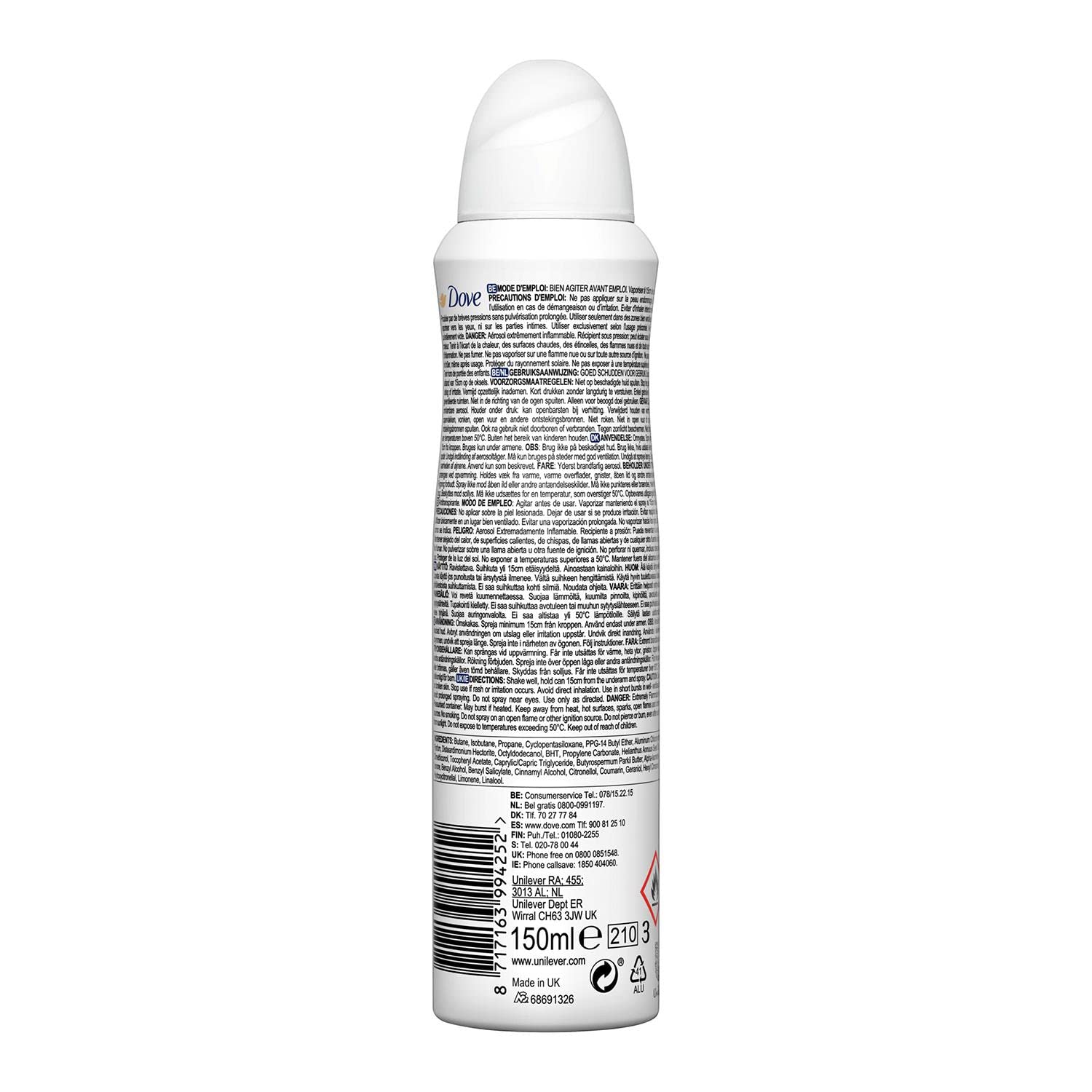Dove Déodorant Invisible Dry sans alcool respecte la peau tout au long de la journée.