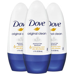 Dove déodorant Original Propre Roll-On, pack 3, protection 24 heures et hydratation légère.