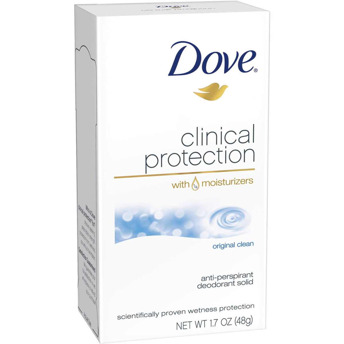 Dove Déodorant Protection Clinique Original Clean, bouteille pratique pour une fraîcheur durable.