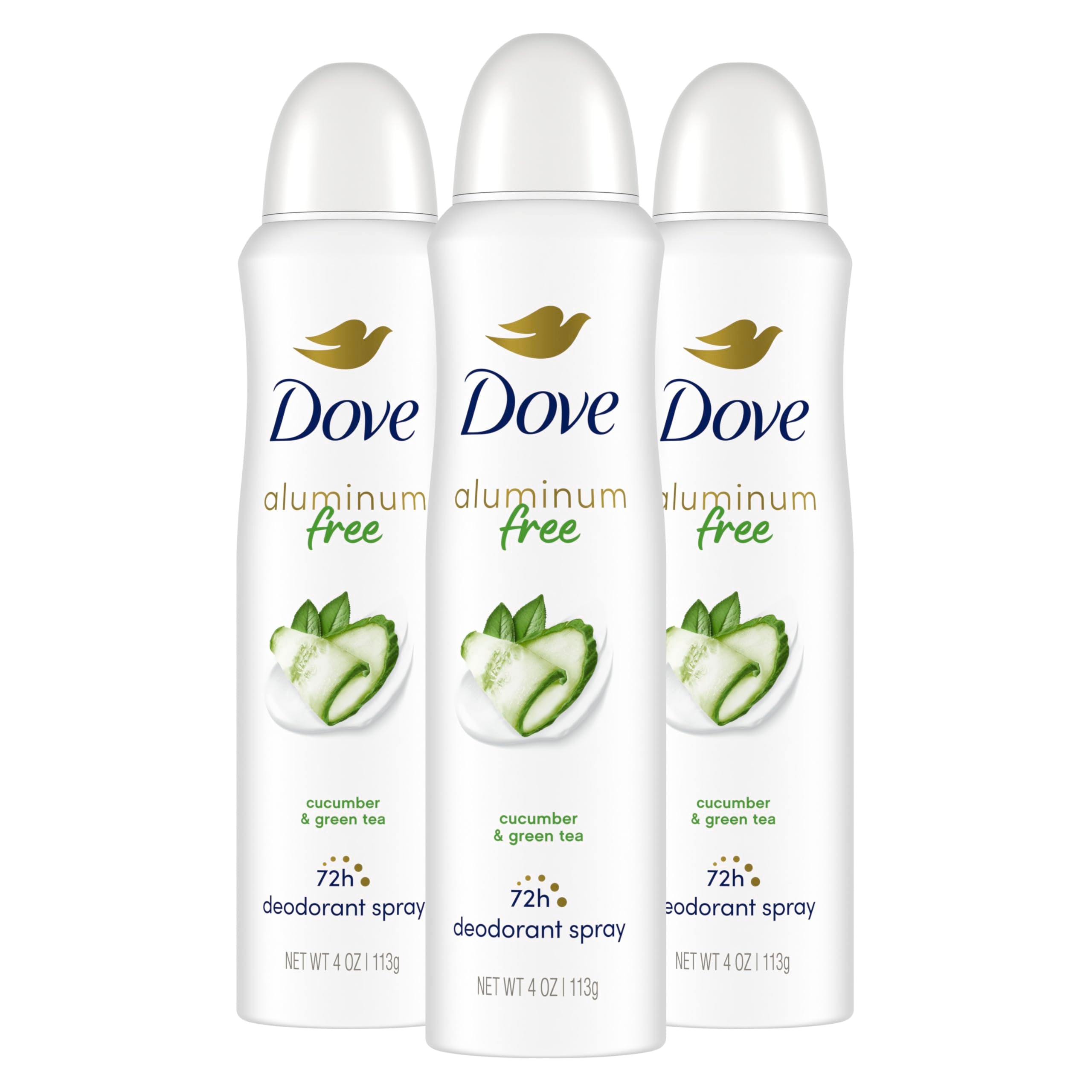 Dove Déodorant sans aluminium Concombre et Thé Vert – bouteille, fraîcheur durable.