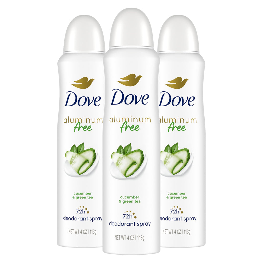 Dove Déodorant sans aluminium Concombre et Thé Vert – bouteille, fraîcheur durable.