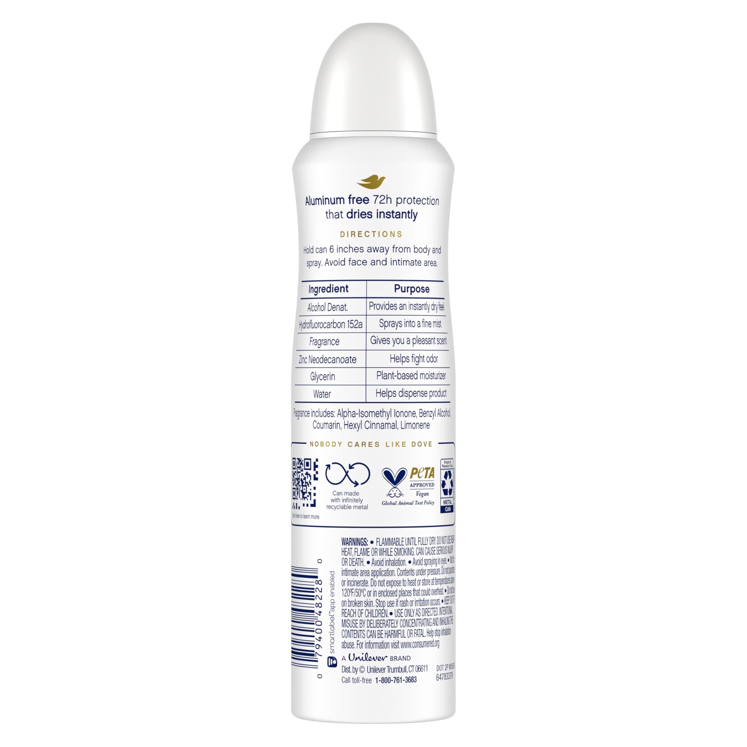 Dove Déodorant sans aluminium Formule ¼ hydratants – soin doux pour la peau.
