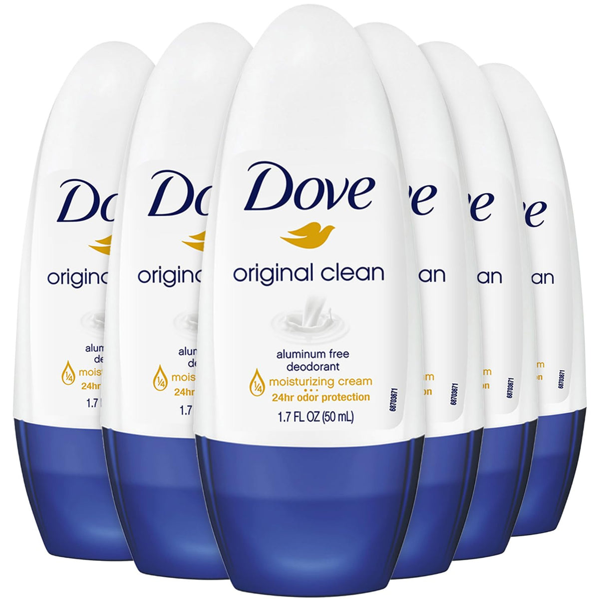 Le déodorant roll-on Dove Original Propre, lot de 6, protection 24 h et hydratation.