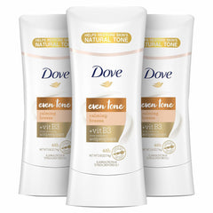 Dove Even Tone front packaging showing three sticks and apple blossom scent benefit