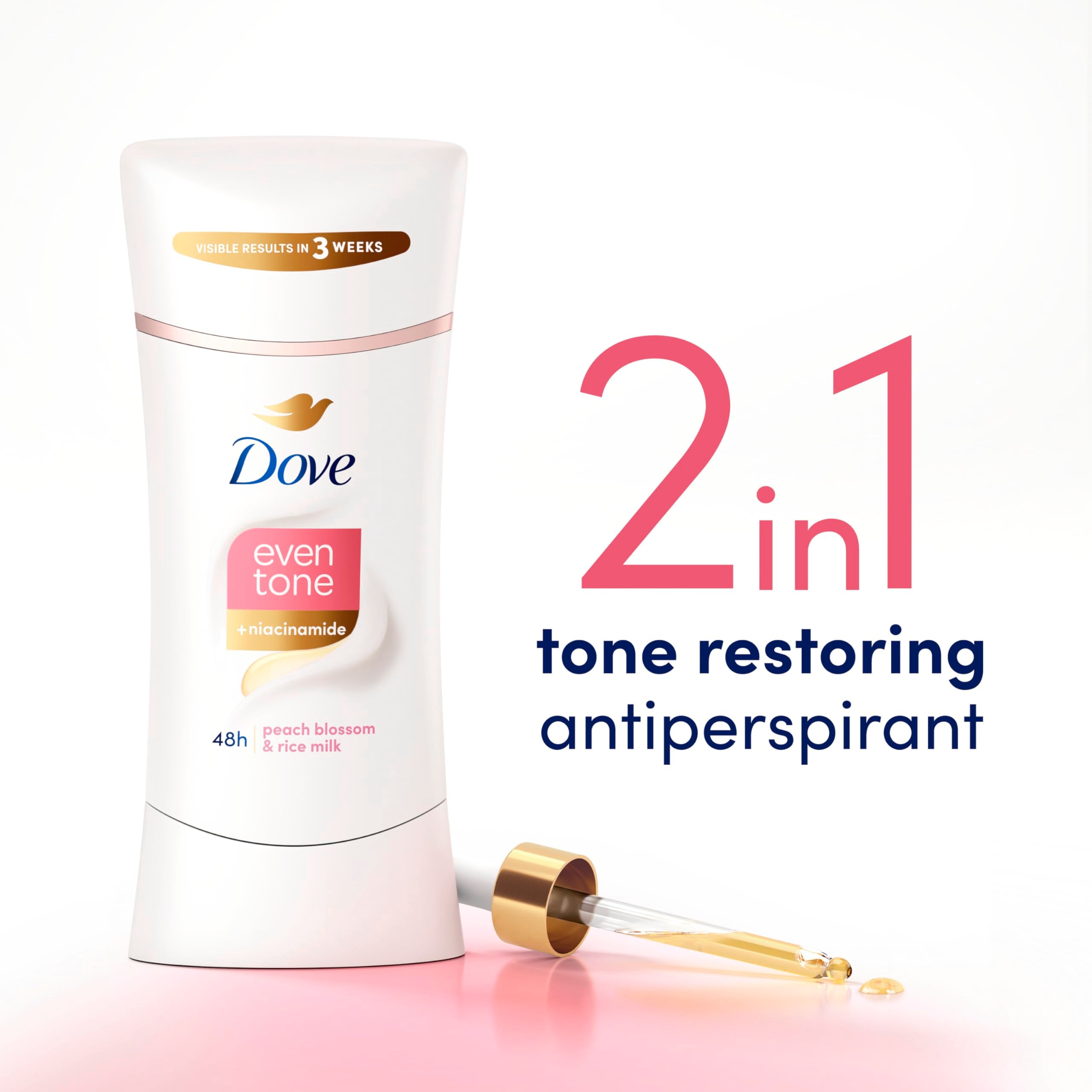 Emballage Dove Even Tone, format pratique et nom du produit.