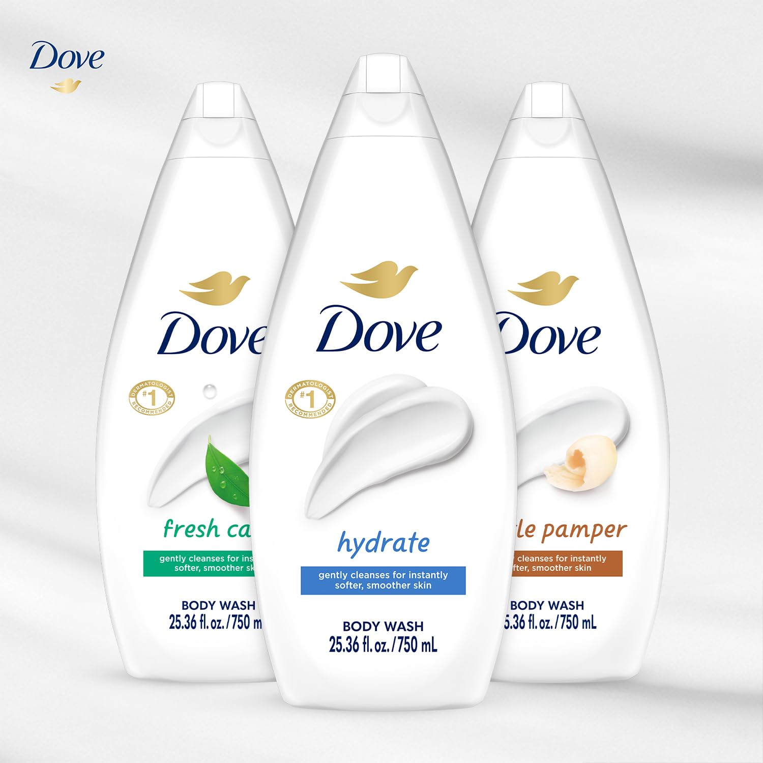 Formule Dove pH équilibré respectant la barrière cutanée pendant la douche.