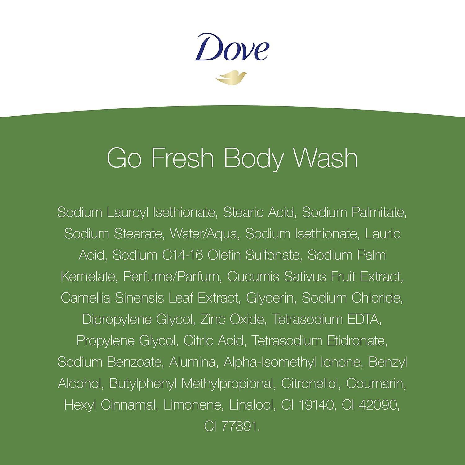 Mousse légère sur peau après douche avec Dove Concombre et Thé Vert.