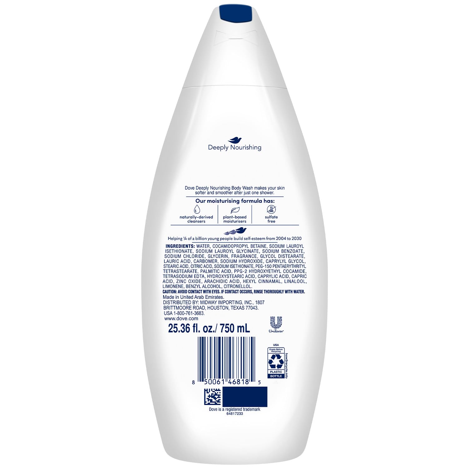 Gel douche Dove crème hydratante, texture riche pour peau hydratée.