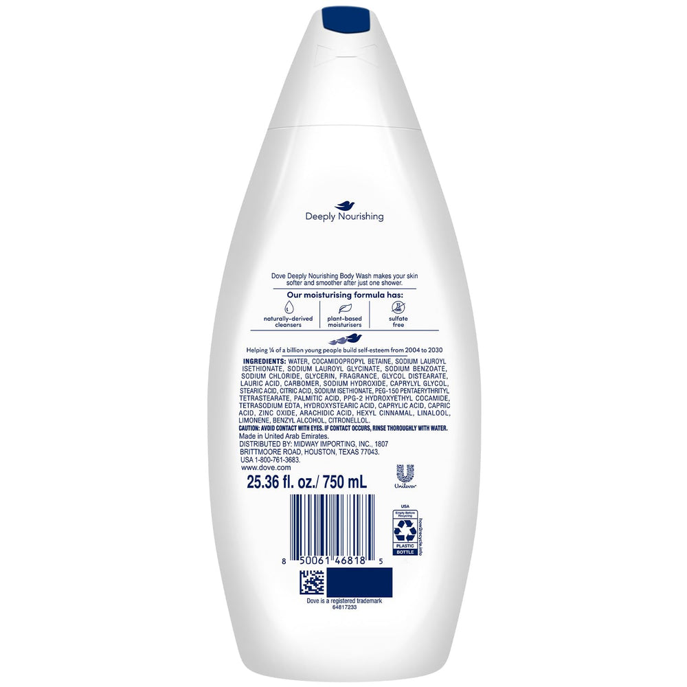 Gel douche Dove crème hydratante, texture riche pour peau hydratée.