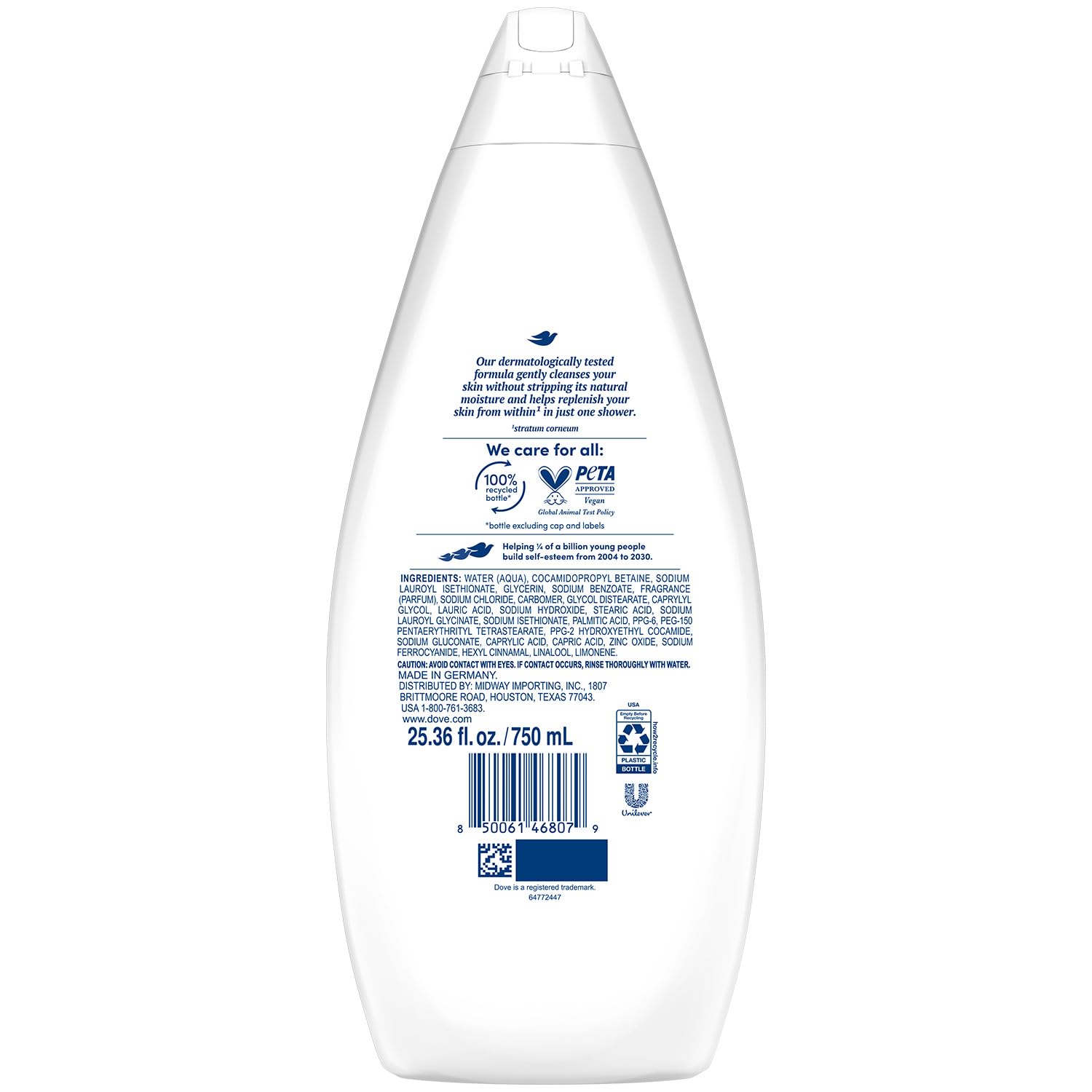 Lot de quatre bouteilles Dove Hydratant, pratique pour la famille