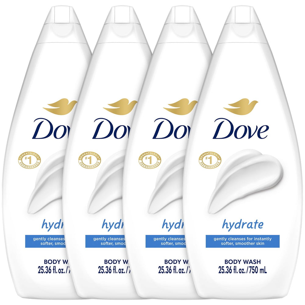 Gel douche hydratant Dove, lot de quatre bouteilles, idéal pour toute la famille.