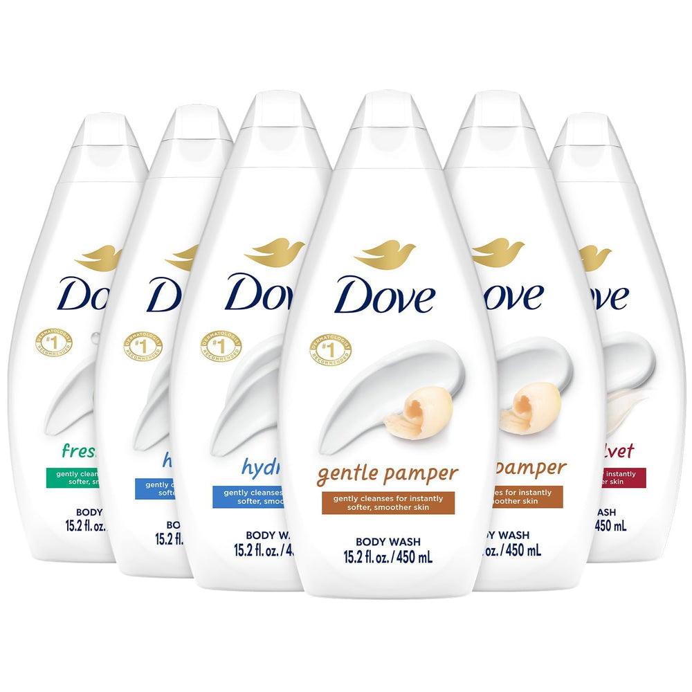 Gel douche Dove Hydrate, flacon clair, hydratation durable et peau douce après la douche