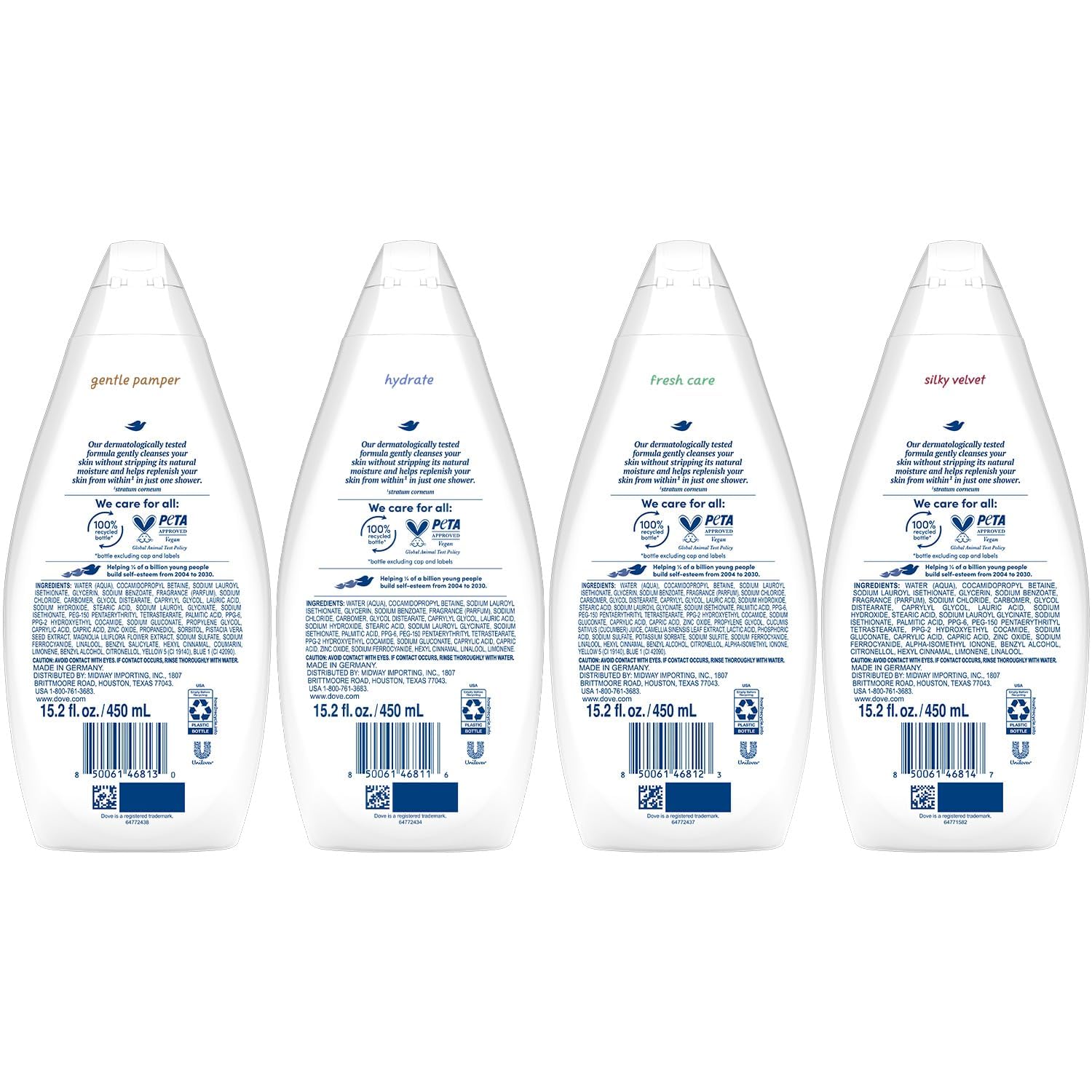 Gel douche Dove Hydrate, flacon second offrant hydratation prolongée et mousse riche