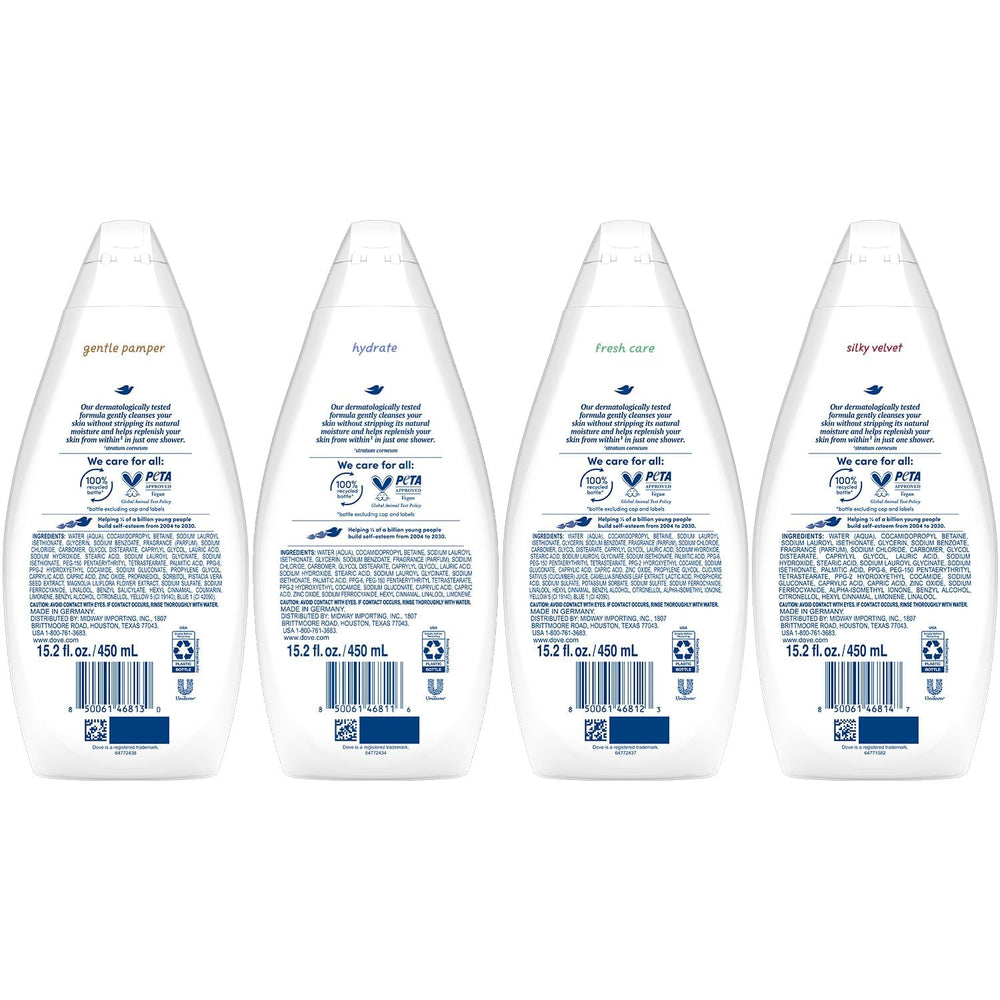 Gel douche Dove Hydrate, flacon second offrant hydratation prolongée et mousse riche