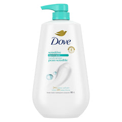 Gel douche Dove pour peau sensible, lot 3 x 1 L, douceur et hydratation.