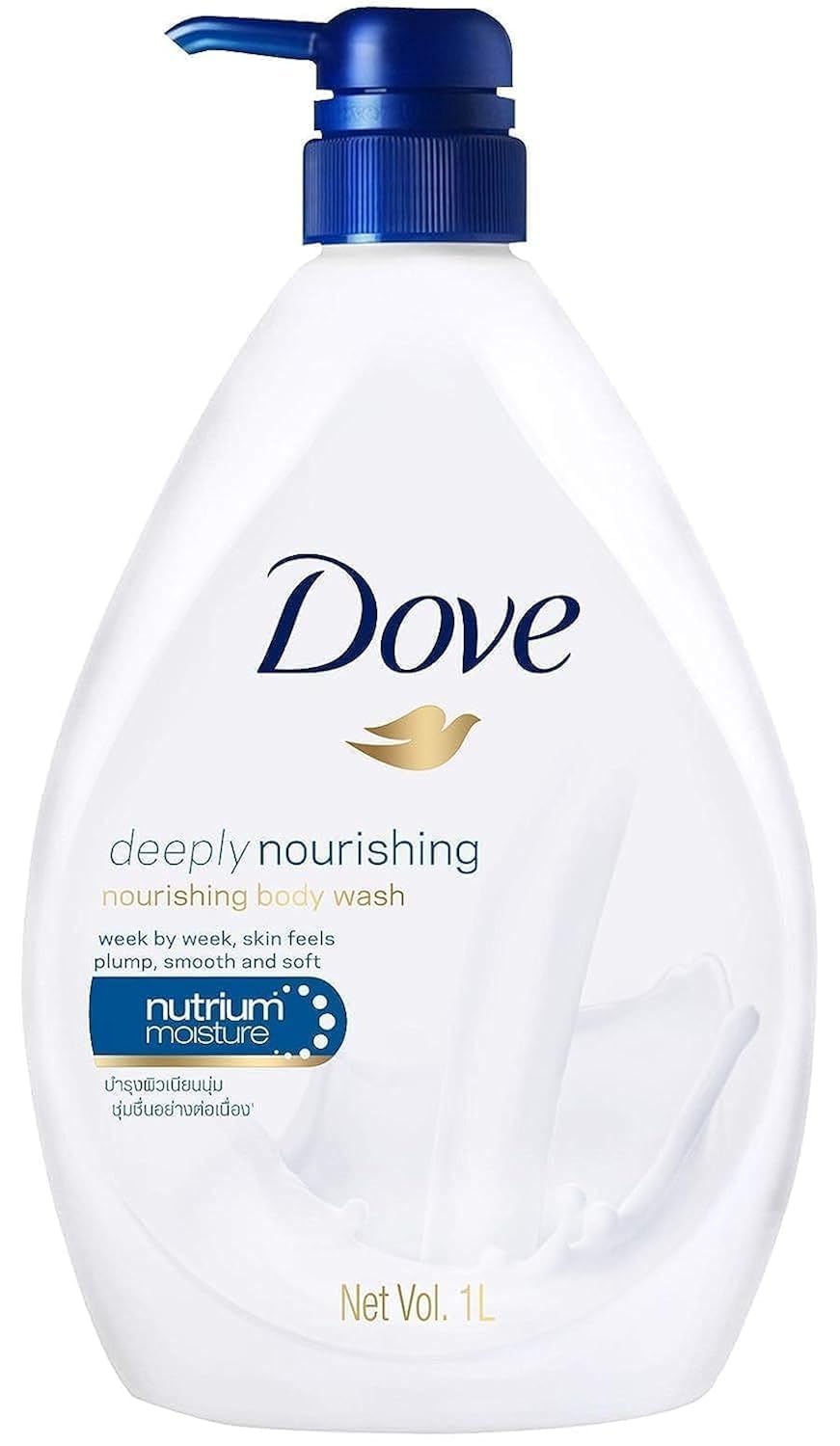 Gel douche Dove avec pompe, nourrissant pour une peau douce au quotidien.