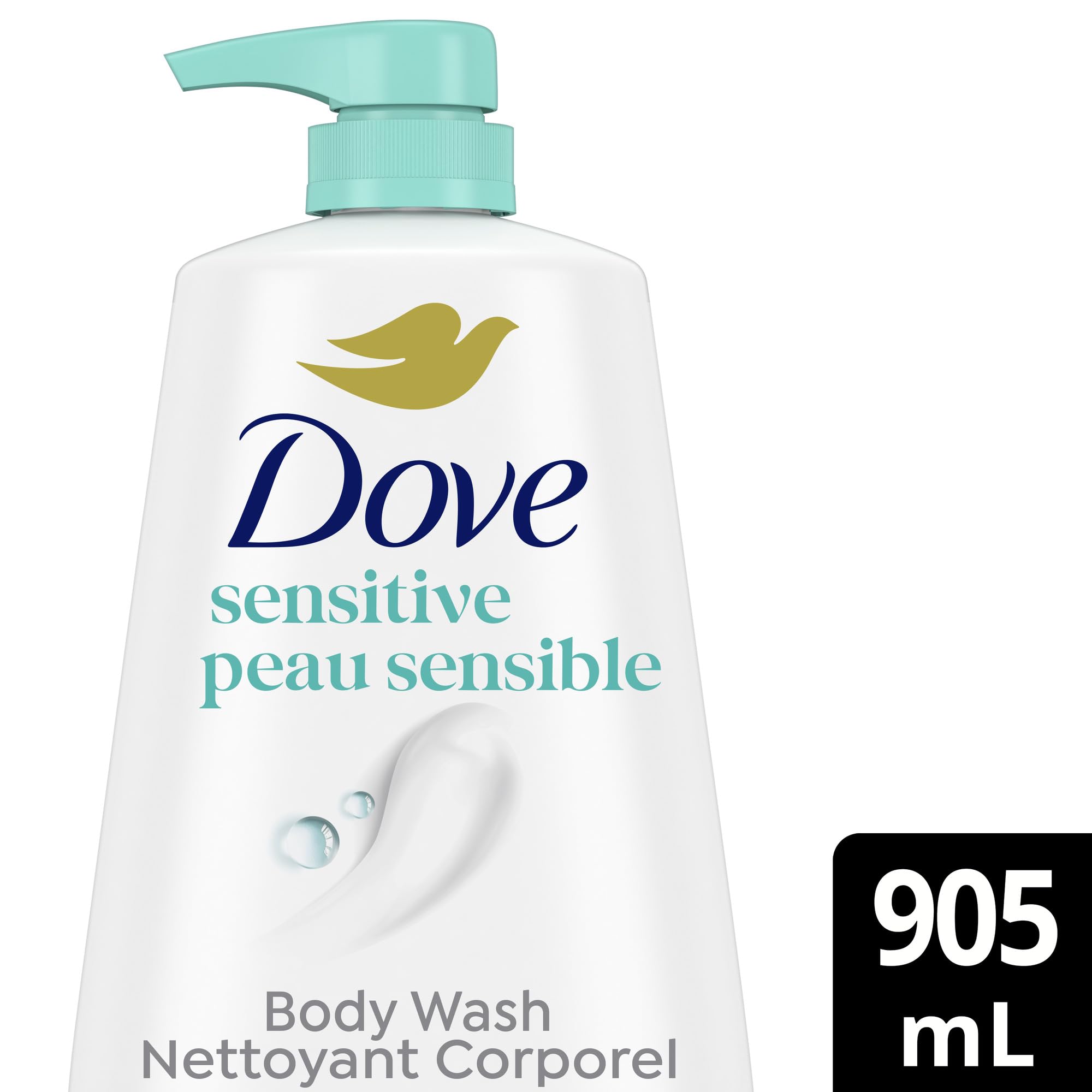 Flacon Dove sans parfum pour peau sensible, douceur naturelle.