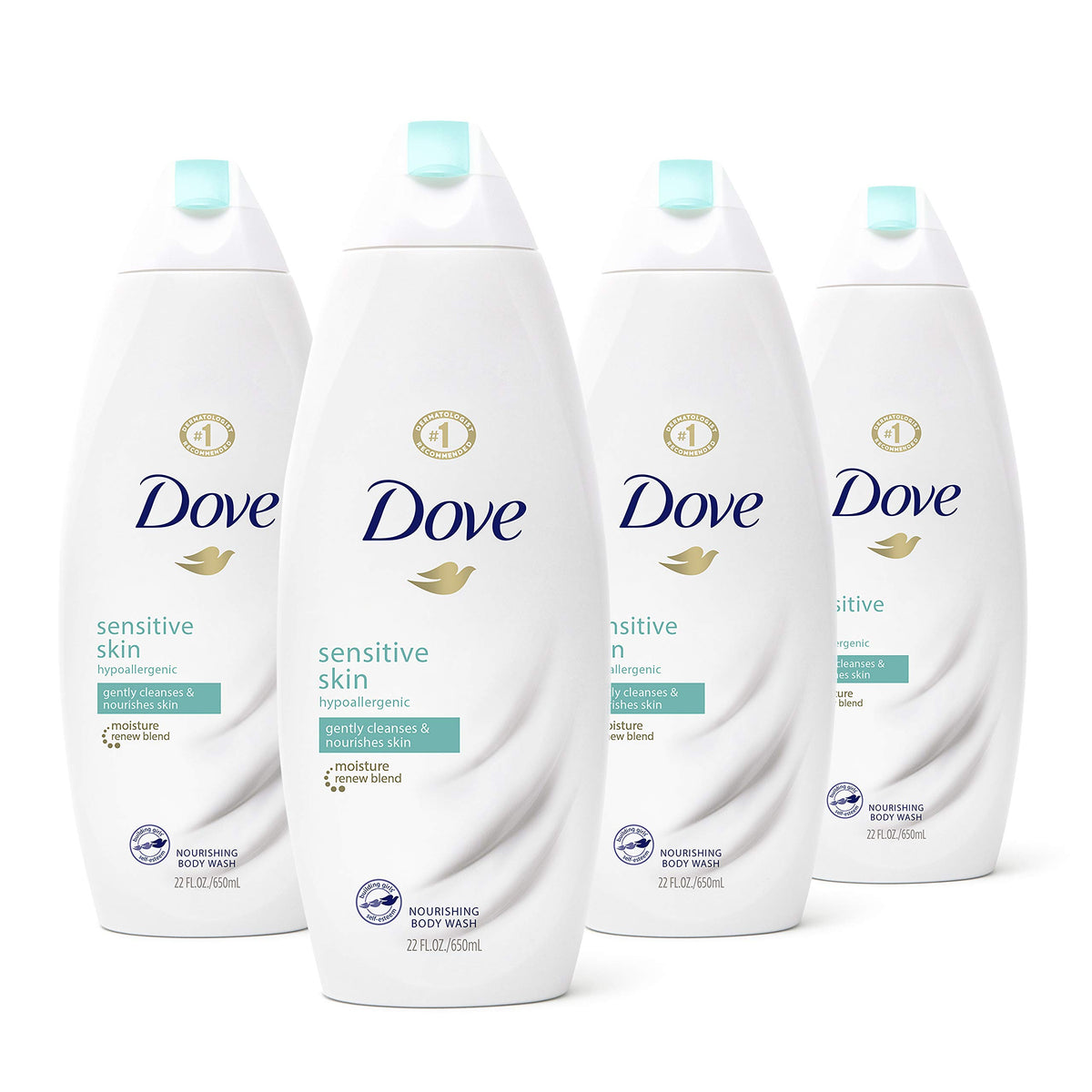Gel douche Dove sans sulfates en flacon, douceur pour peau sensible.