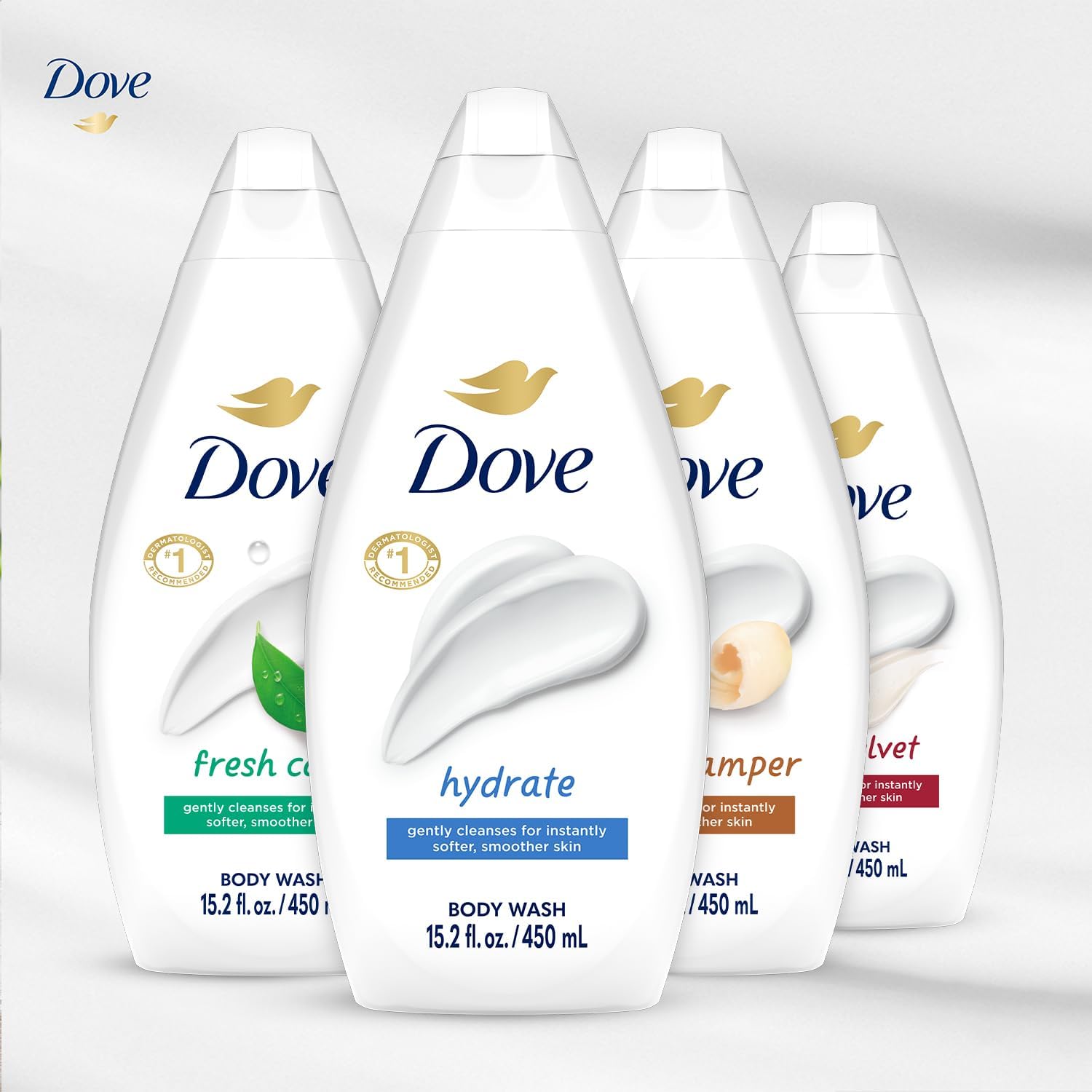Gel douche Dove Silky Velvet, flacon velouté, peau satinée après usage