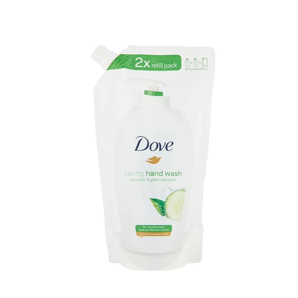 Savon pour les mains Dove Go Fresh, bouteille visible, parfum frais concombre et thé vert, hydratant potentiel