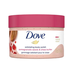 Gommage care Dove Grenade Karite dans le pot, peau plus douce.