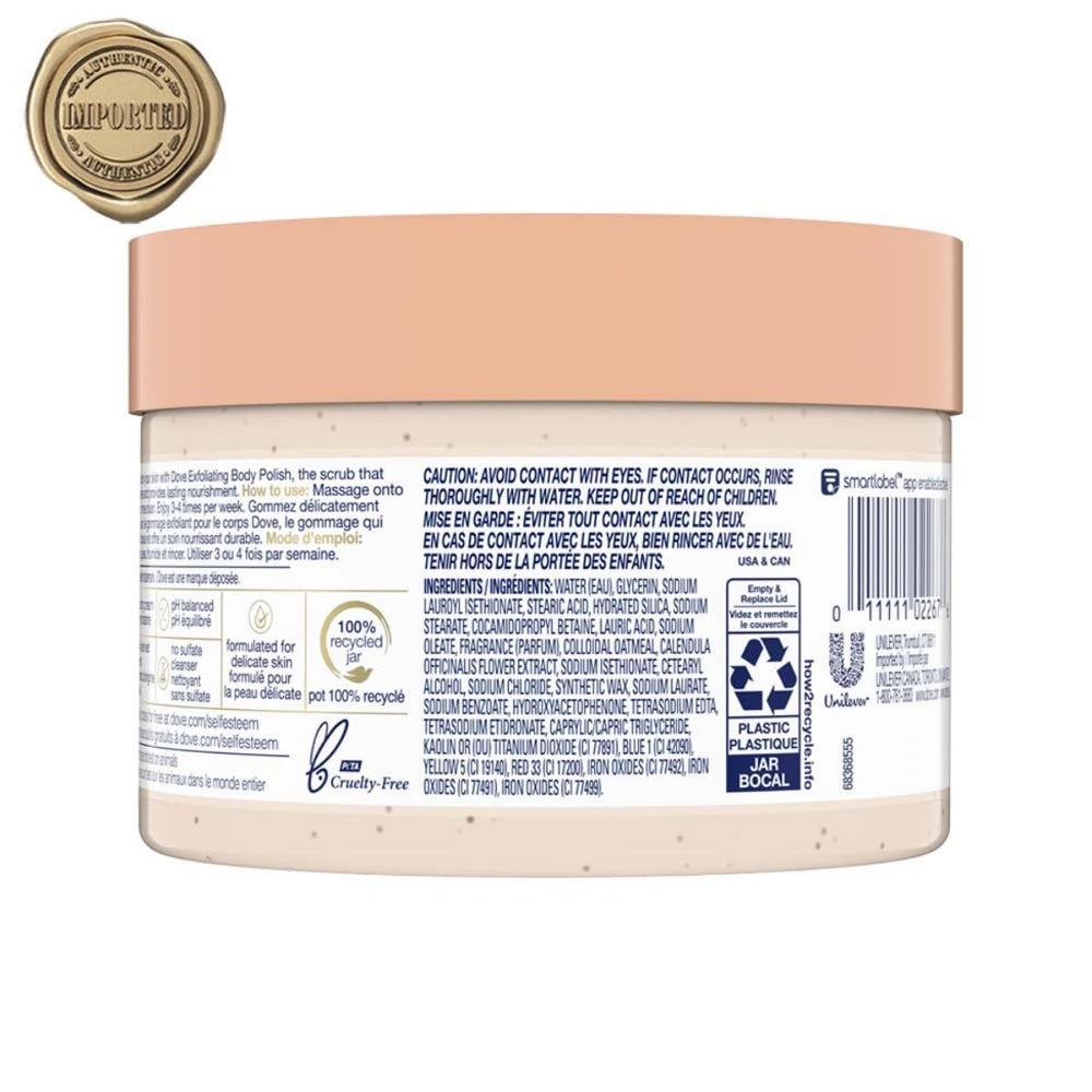 Dove gommage-corps parfum hypoallergénique, expérience sensorielle légère.