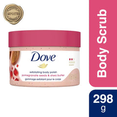 Graines exfoliantes Dove grenade karite pour peau lumineuse.
