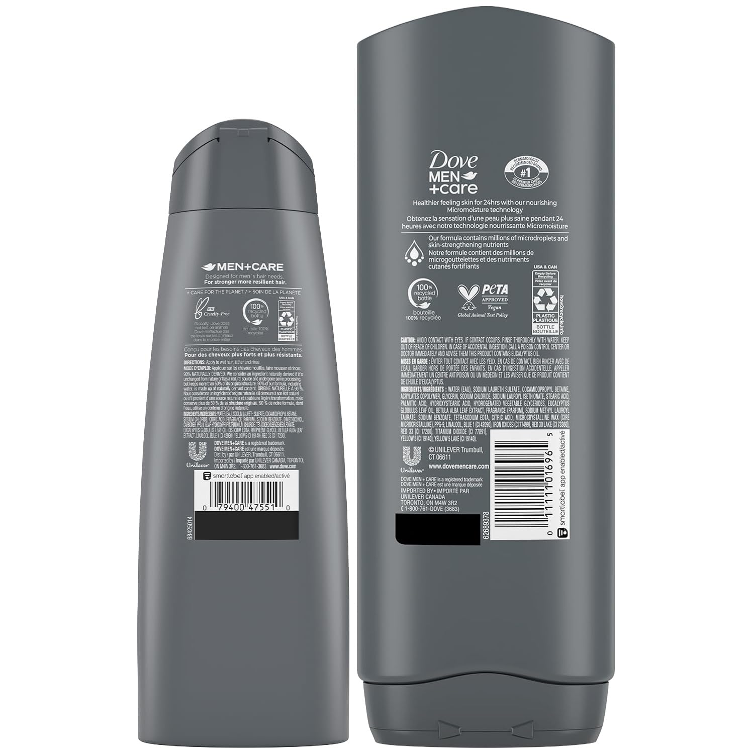 Dove Men+Care shampooing-2-en-1-eucalyptus-bouleau: cheveux propres et faciles à coiffer.