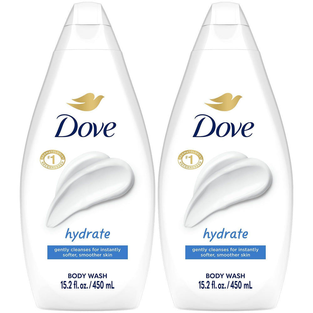 Dove Hydrate bottle pour shows a moisturizing cleanse for soft skin.