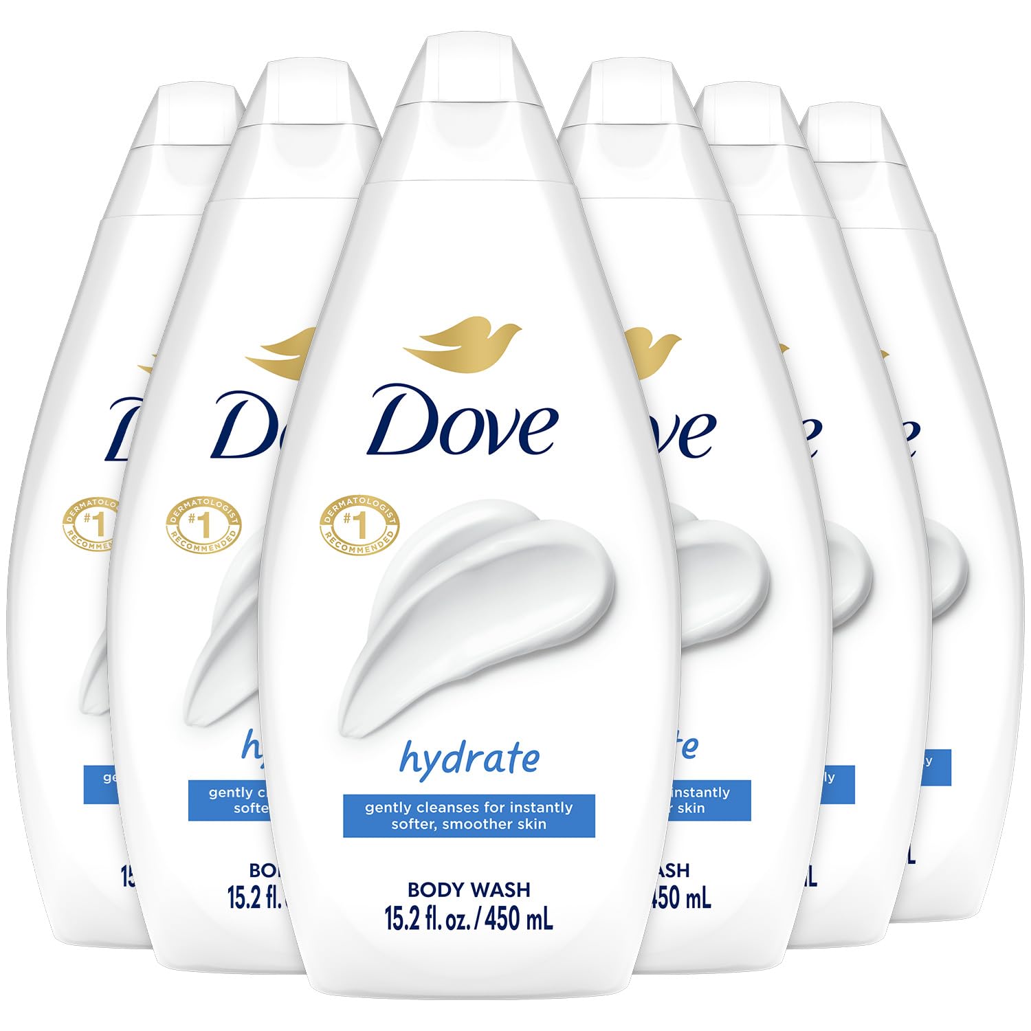 Gel douche Dove Hydrate, lot de 6 bouteilles, douceur hydratante pour la peau.